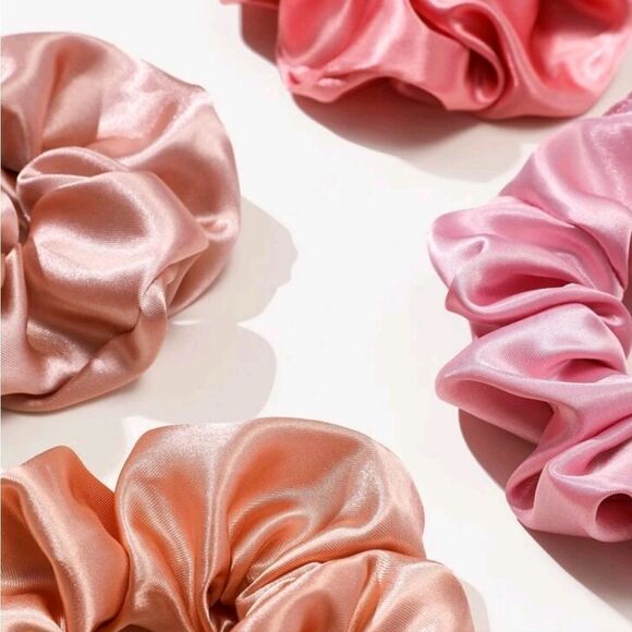 Pink Satin Scrunchies- 12 - Picture 2 of 3